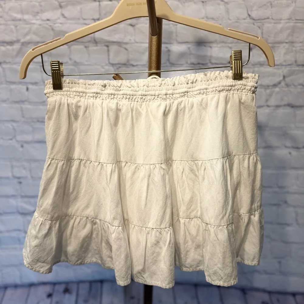 Le Lis Collection White Ruffle Tiered Linen Blend Mini Skirt Size Medium